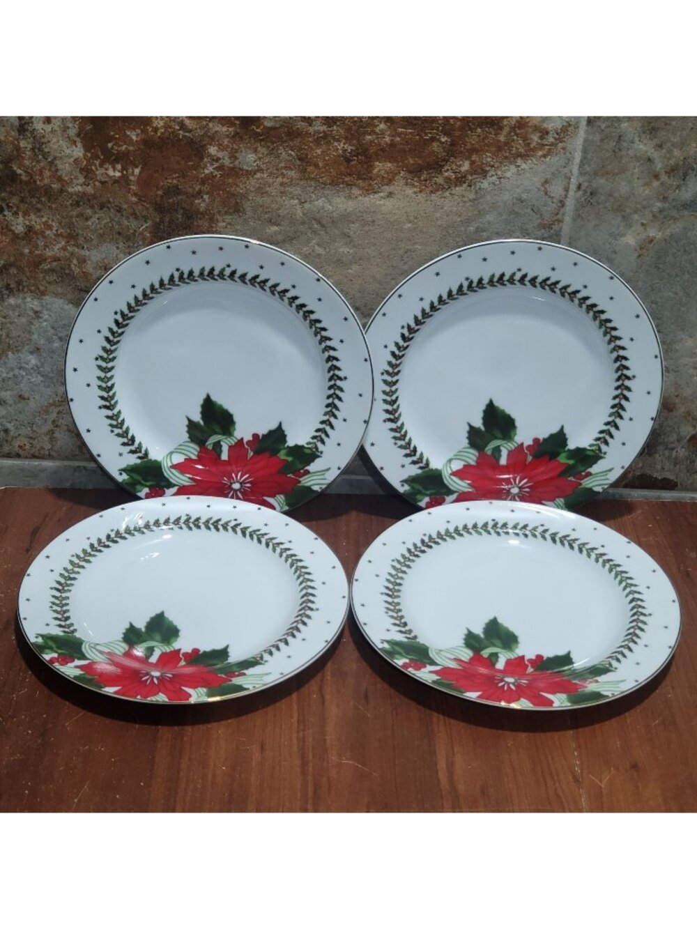 American Atelier Suzanne Evans Poinsettia Salad Plates 3398 Set of 4